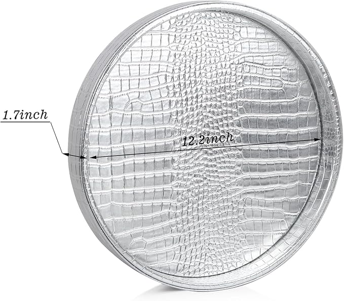 HofferRuffer Faux Leather Round Serving Tray, Vegan Croco Leather Decorative - Image 2