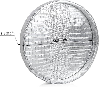HofferRuffer Faux Leather Round Serving Tray, Vegan Croco Leather Decorative - Image 2