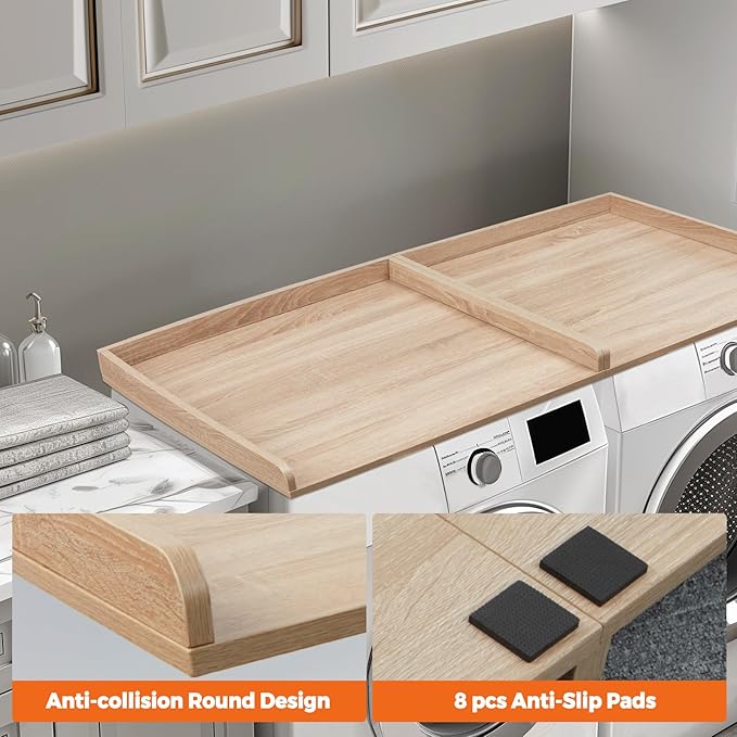 Washer Dryer Countertop, Wooden Laundry Countertop Set of 2 Dryer Storage Shelf - Image 6