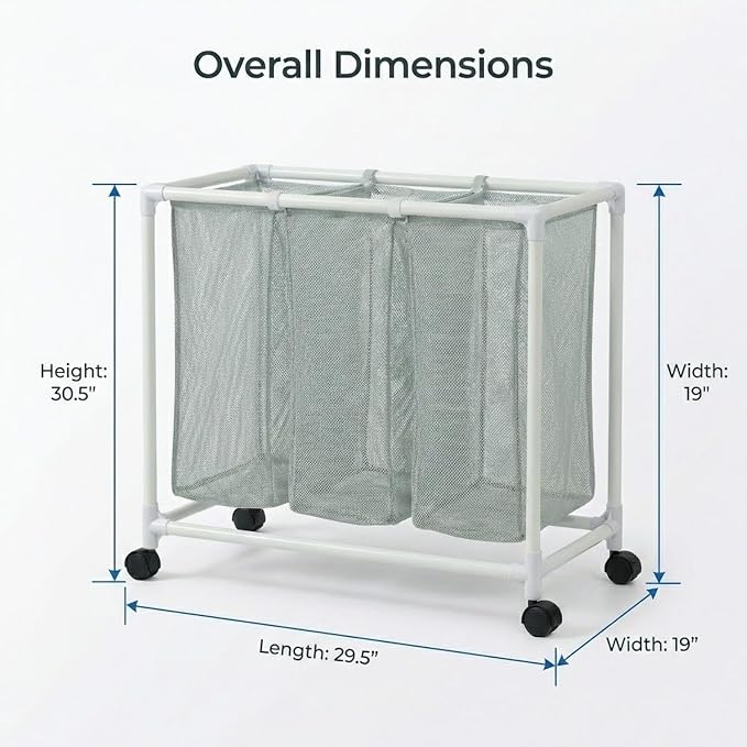 3 Section Laundry Hamper with Wheels & Lid, Large Rolling Laundry Basket - Image 7