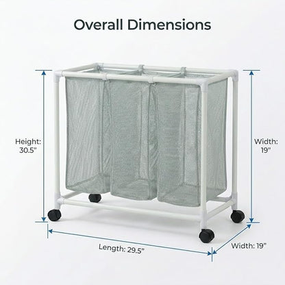 3 Section Laundry Hamper with Wheels & Lid, Large Rolling Laundry Basket - Image 7