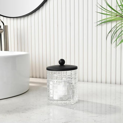 Glass Cotton Jar Holder Matte Black Lid, Elegant Bathroom Storage Canister - Image 4