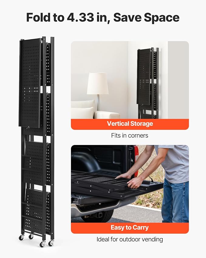 VEVOR 4-Tier Foldable Storage Shelf, 28W x 13D x 54H Inch Folding Metal Rack - Image 6