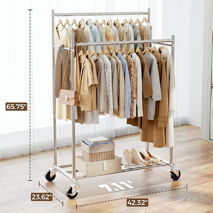 HYSEYY Clothes Rack, Double Rods Rolling Clothing Rack - Image 6