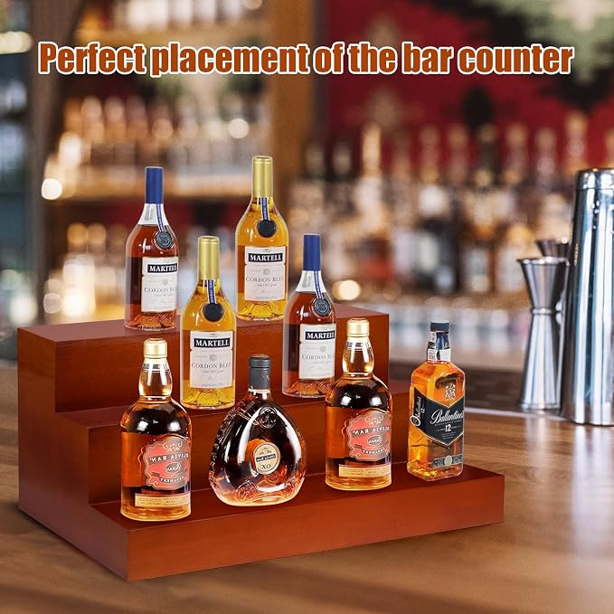 Liquor Bar Bottle Display Shelf, 3 Tier Solid Wood Liquor Bottle Stand - Image 6