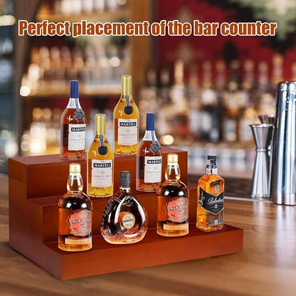 Liquor Bar Bottle Display Shelf, 3 Tier Solid Wood Liquor Bottle Stand - Image 6