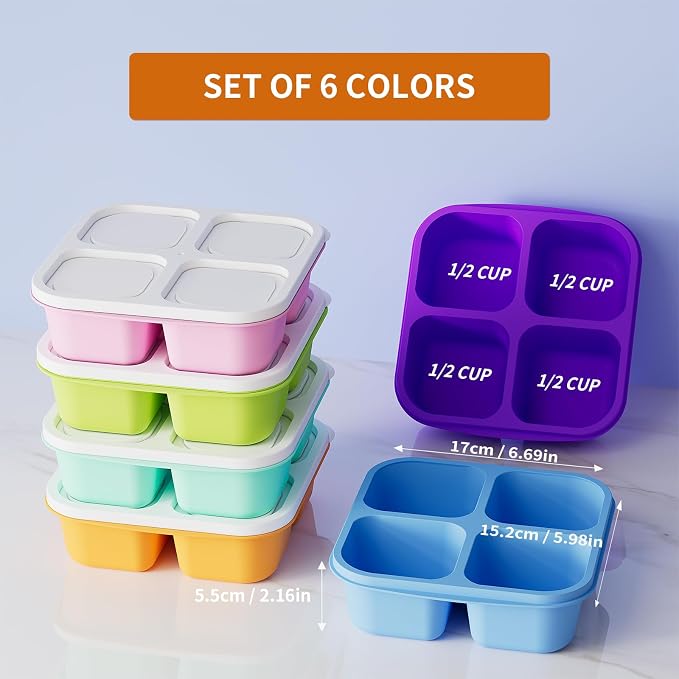 KEMETHY 6 Pcs Bento Snack Containers, Reusable 4 Compartment Food Storage - Image 2
