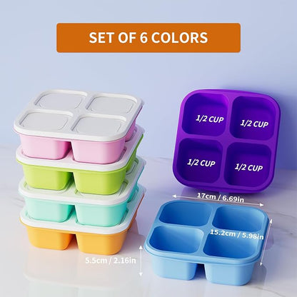 KEMETHY 6 Pcs Bento Snack Containers, Reusable 4 Compartment Food Storage - Image 2
