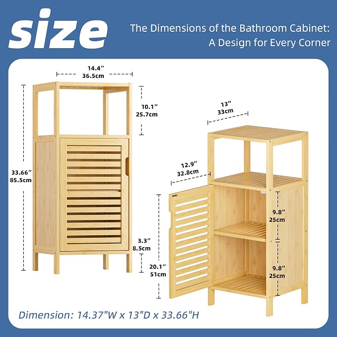 HITNET Bathroom Cabinet Freestanding, Small Bamboo Floor Cabinet, 4 Tier Single - Image 3
