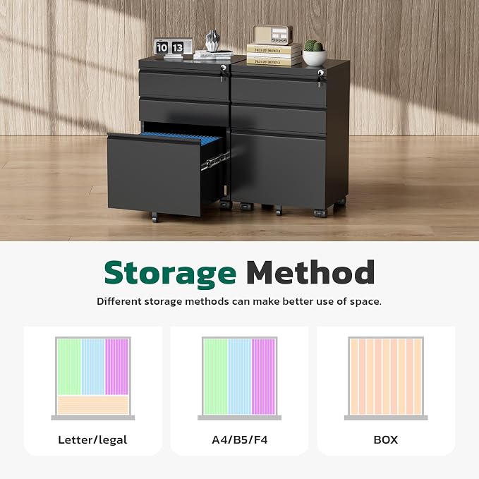 Greenvelly 3 Drawer Mobile File Cabinet - Image 7