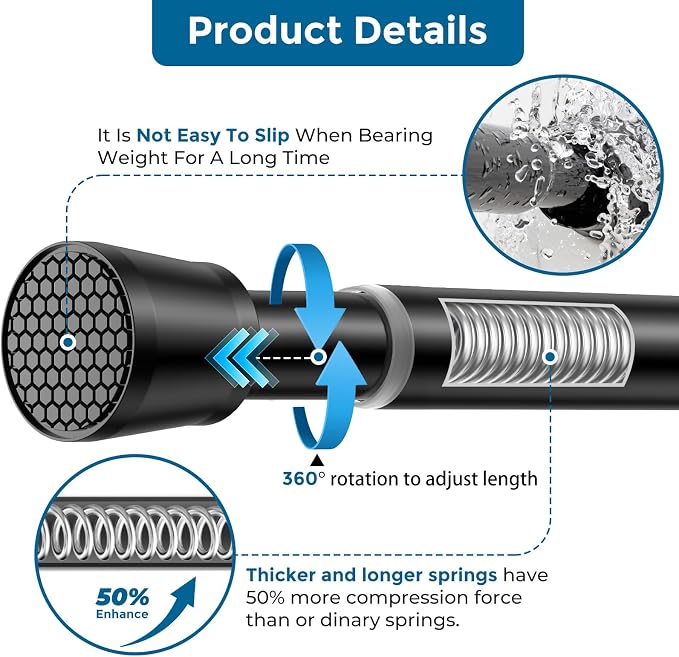 AIZESI Tension Curtain Rod 28 to 48 Inch No Drilling Adjustable, No Slip - Image 4