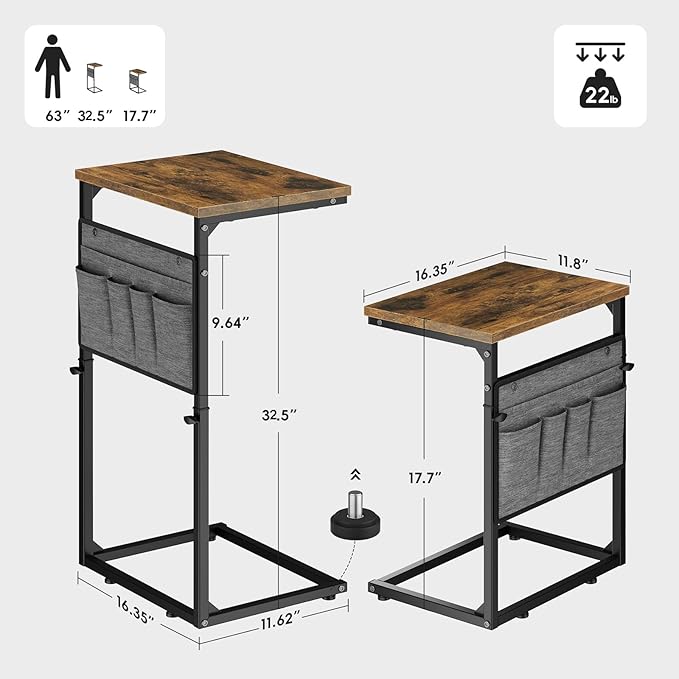 Vagusicc C Shaped End Table, Adjustable Height Small Couch Side Table - Image 3