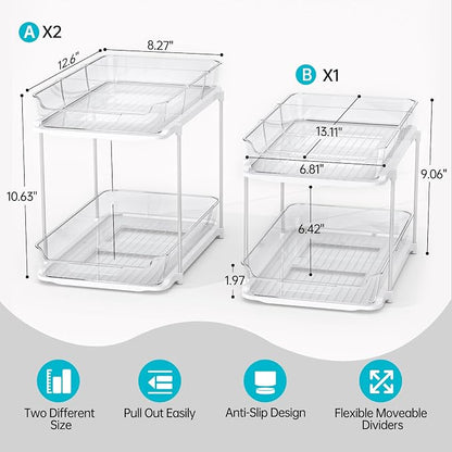 Delamu 3 Pack 2-Tier Bathroom Under Sink Organizers and Storage, Pull Out Clear - Image 2