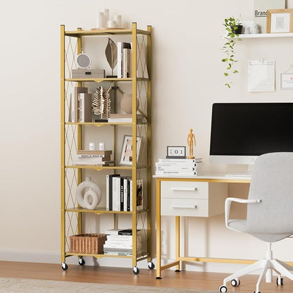 ALANNG 73.6 Inch Folding Bookshelf, 6 Tier Metal Bookcase and Bookshelves | - Image 5