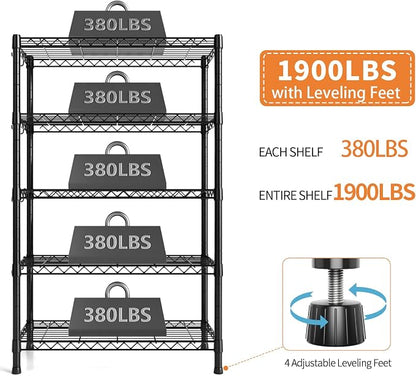 Hodonas Wire Shelving, 1900lbs Capacity 5 Tier Heavy Duty NSF Wire Shelf - Image 7