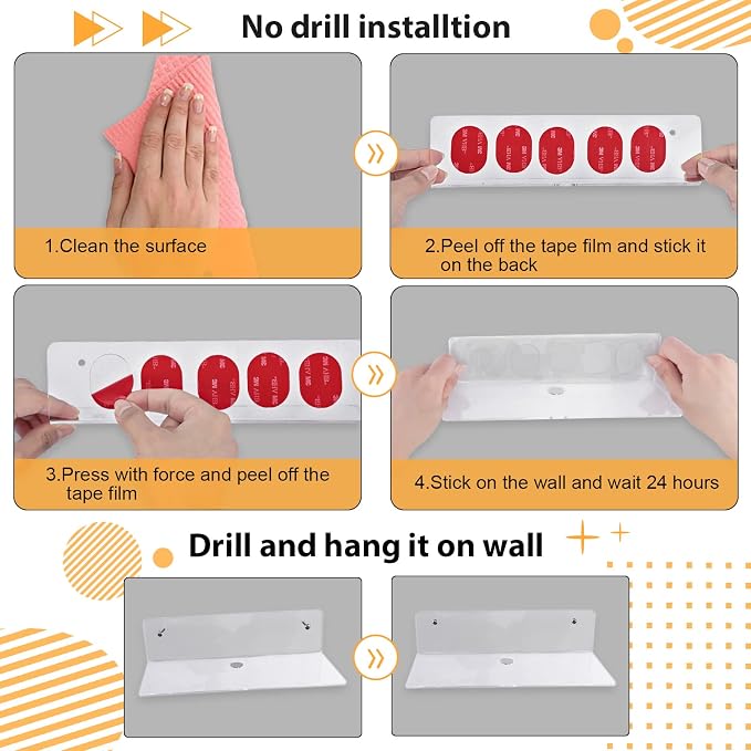 9 Inch Clear Acrylic Floating Shelf, No Drill Adhesive Wall Shelf Set of 2 - Image 6