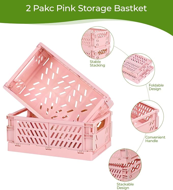 4-Pack Small Pastel Plastic Storage Baskets, Collapsible Crates - Image 2