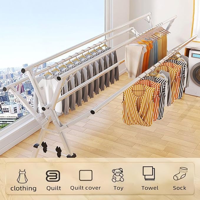 Adjustable 5-Bar Clothes Drying Rack, Foldable Stainless Steel Laundry Stand - Image 4