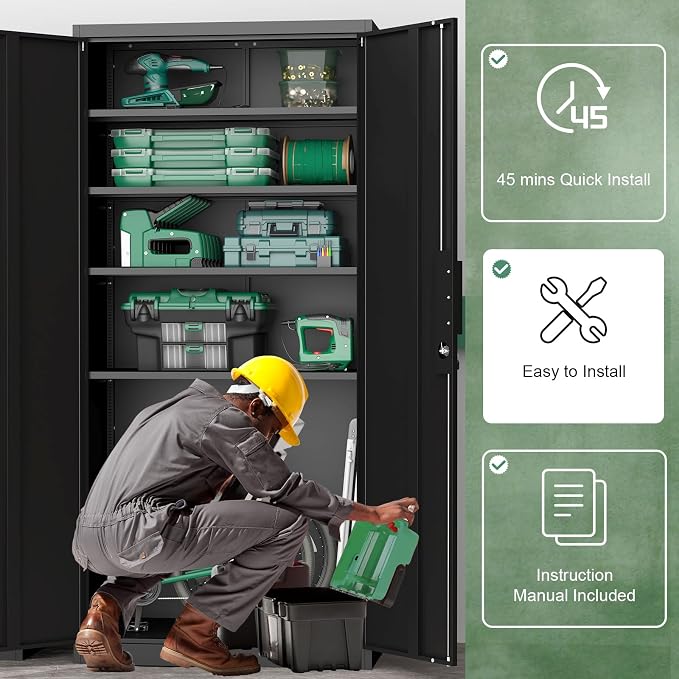 Metal Tall Storage Cabinet, Heavy Duty Locking Cabinets - Image 6