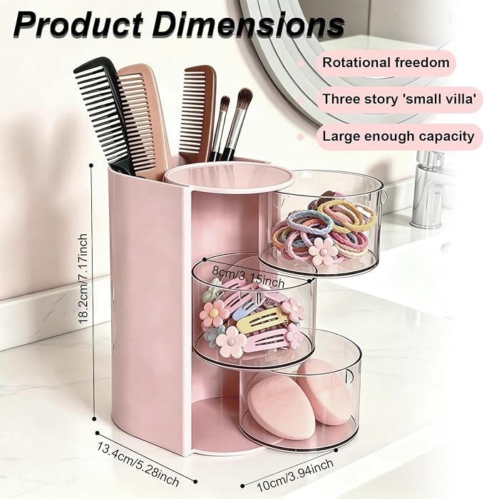 Storage Pen Holder For Storage, 3-Layer Hair Accessories Organizer | Rotatable - Image 2