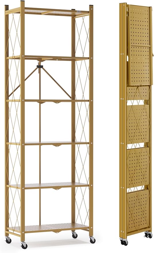 ALANNG 73.6 Inch Folding Bookshelf, 6 Tier Metal Bookcase and Bookshelves | by ALANNG