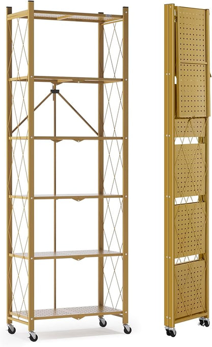 ALANNG 73.6 Inch Folding Bookshelf, 6 Tier Metal Bookcase and Bookshelves | by ALANNG