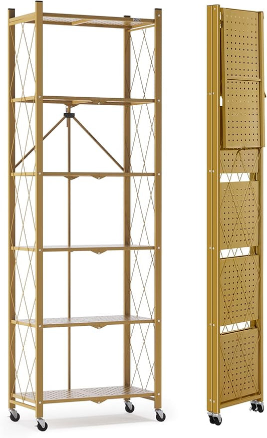 ALANNG 73.6 Inch Folding Bookshelf, 6 Tier Metal Bookcase and Bookshelves | by ALANNG