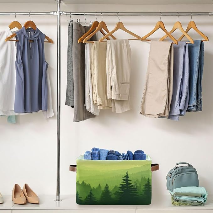 Green Forest Foggy Mountain Storage Bins Box Foldable Shelf Basket - Image 4