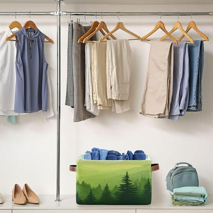 Green Forest Foggy Mountain Storage Bins Box Foldable Shelf Basket - Image 4