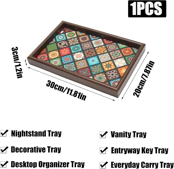 Wooden Valet Tray with Leather Base, EDC Catch All Tray Nightstand Entryway - Image 2