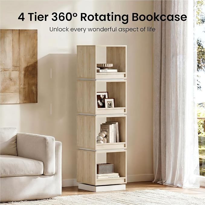 ModernMate 4-Tier Rotating Bookshelf Tower, 360° Spinning Wood Narrow Tall Book - Image 8