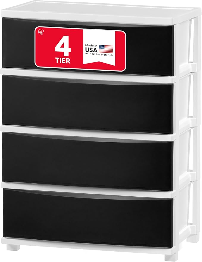 IRIS USA 4-Drawer Wide Plastic Drawer Organizer, Matte Black | Organize clothing by IRISUSA
