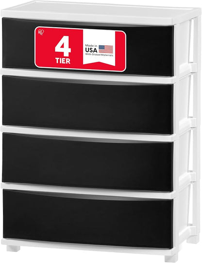 IRIS USA 4-Drawer Wide Plastic Drawer Organizer, Matte Black | Organize clothing by IRISUSA