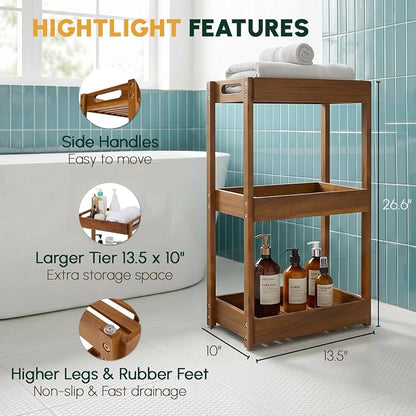 3-Tier Corner Standing Acacia Wood Shower Caddy Organizer | Freestanding corner - Image 3