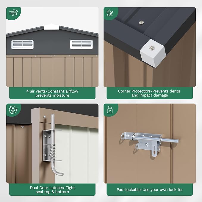 JUMMICO 10x12 FT Outdoor Storage Shed, Heavy Duty Metal Shed - Image 7