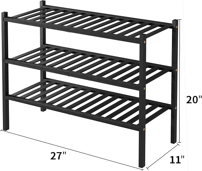 3 Tier Bamboo Shoe Rack for Closet Free Standing Wood Shoe Shelf Storage - Image 3