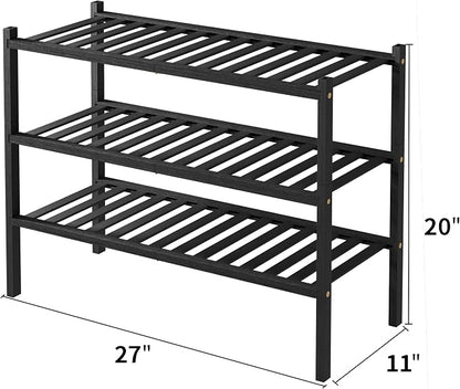 3 Tier Bamboo Shoe Rack for Closet Free Standing Wood Shoe Shelf Storage - Image 3