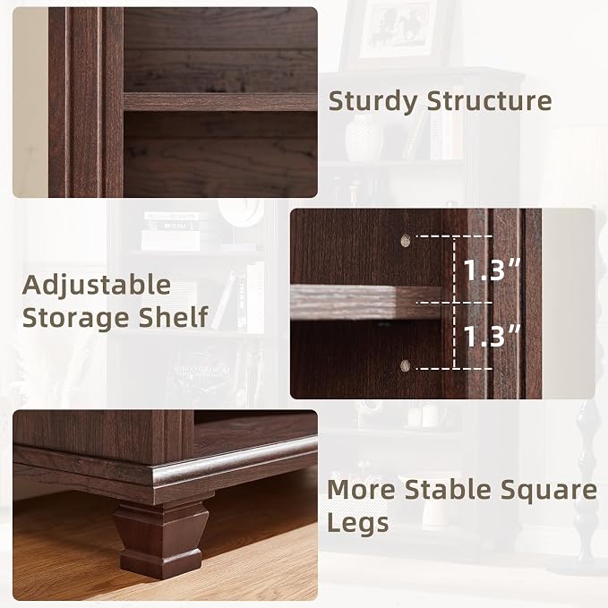 70" Tall Walnut Bookshelf, 5 Tier Wooden Book Shelf - Image 8