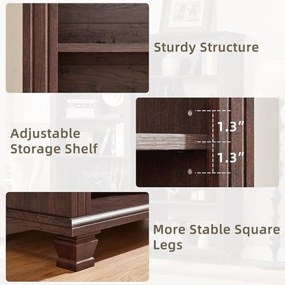 70" Tall Walnut Bookshelf, 5 Tier Wooden Book Shelf - Image 8