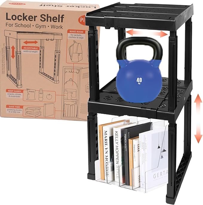 Locker Organizer Shelf， Adjustable Width and Height, Ideal Locker Shelf by Piffny