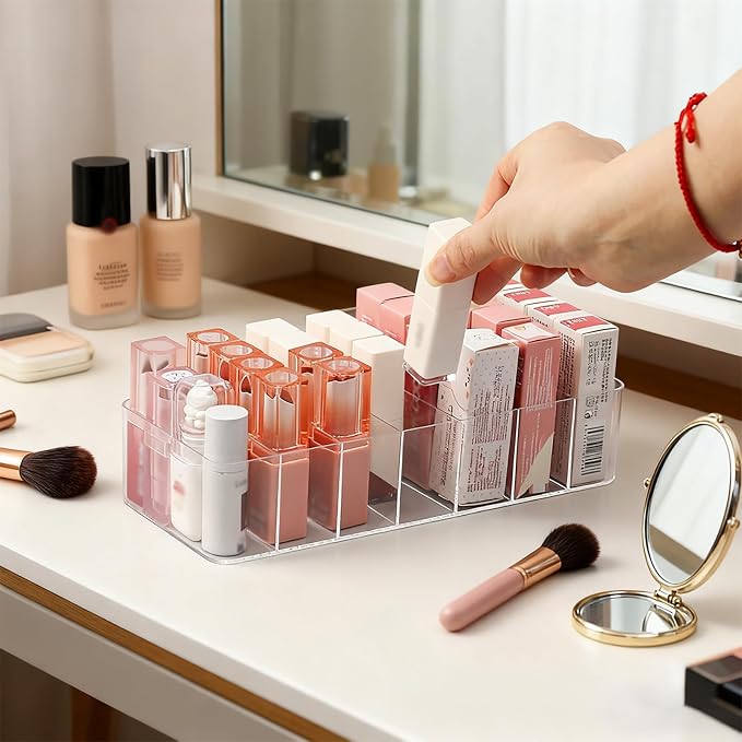 2 Pack Clear Acrylic Makeup Organizers, 7-Section Bathroom Organizer - Image 3