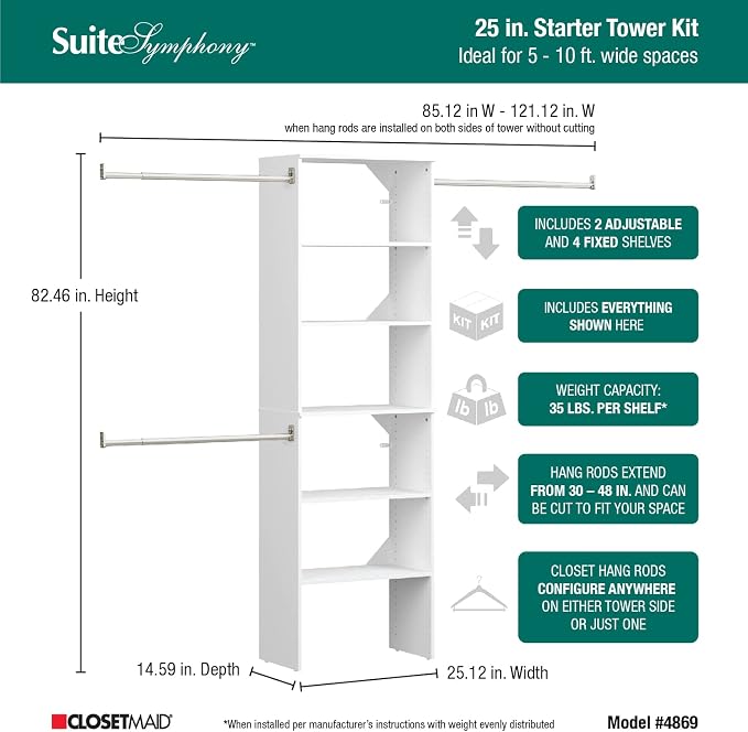 ClosetMaid SuiteSymphony Wood Closet Organizer System, 25-Inch Starter Kit - Image 3