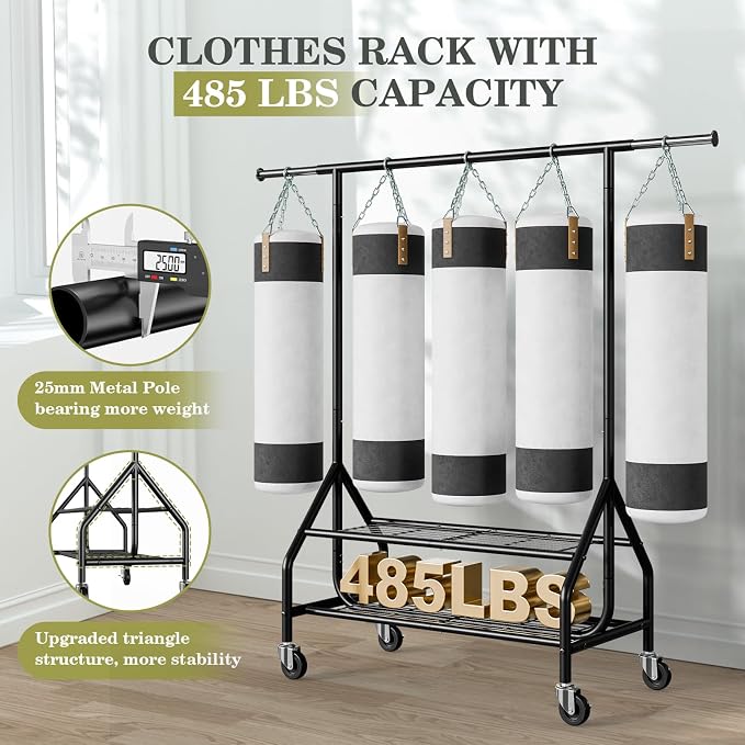 Clothes Rack with 2 Shelves, Heavy Duty Garment Rack Load 450 LBS, Standing - Image 2