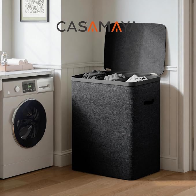 CASAMAYA Laundry Basket with Lid, Laundry Hamper 3 Section, 190L collapsible - Image 2