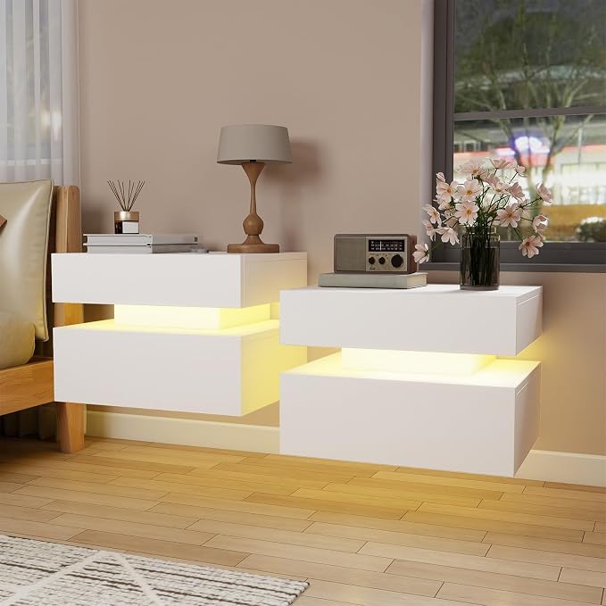 Floating Nightstand Set of 2, Modern Bedside Tables by Unknown