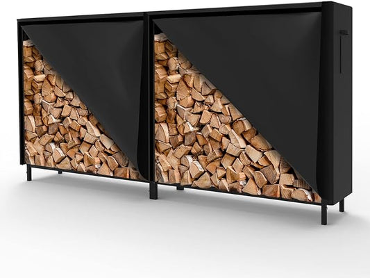 WALMANN 8ft Firewood Rack with Cover, Heavy Duty Firewood Rack With Weather by WALMANN