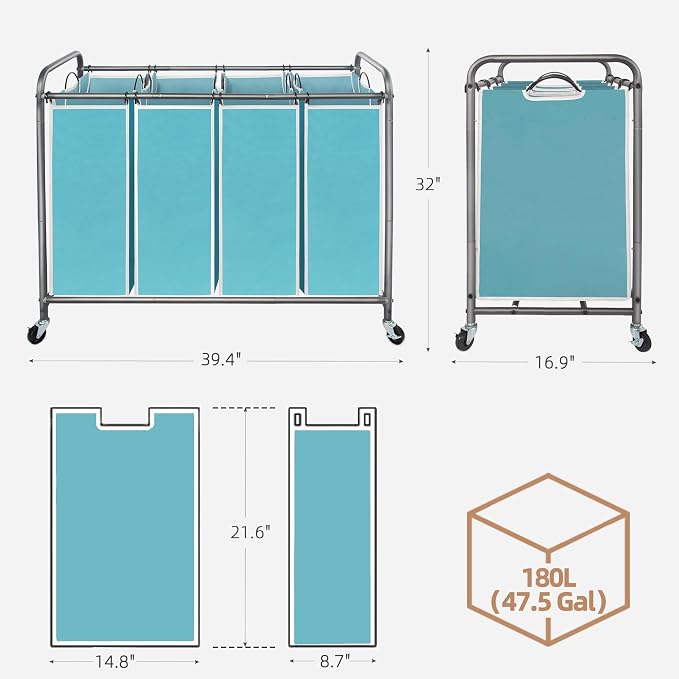 STORAGE MANIAC Laundry Sorter 4 Section, 47.8 Gal Laundry Hamper - Image 3