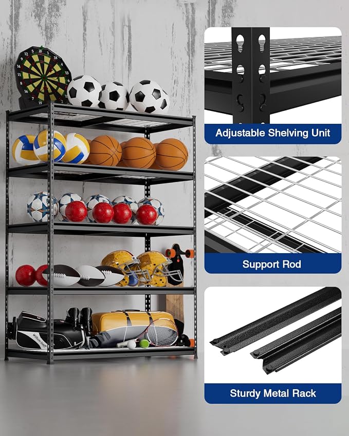 WORKPRO 5-Tier Heavy Duty Metal Shelving Unit, 72”H x 48”W x 24”D, Adjustable - Image 7
