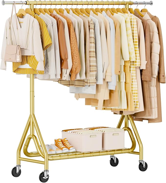 Heavy Duty Clothes Rack, Metal Clothing Rack Load 450 LBS, Rolling Coat Racks by JIEJIERUI