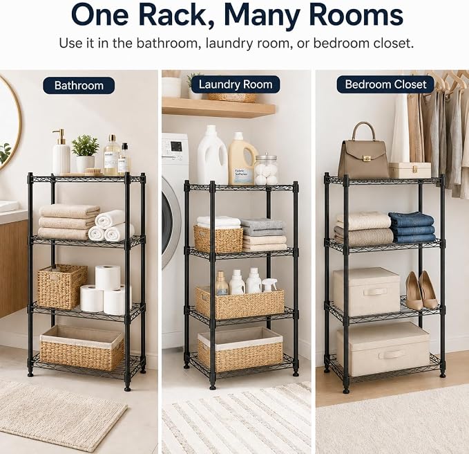 4 Tier Storage Shelves, Metal Wire Shelving Unit, Heavy Duty Adjustable Shelf - Image 8